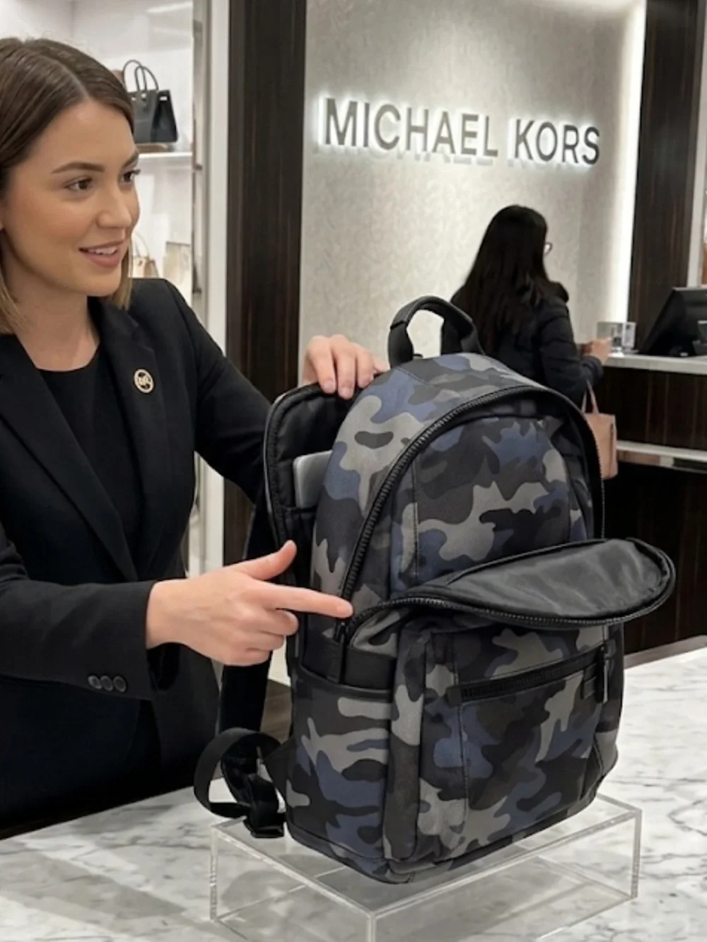 Michael Kors Men's Navy Gray Camo Backpack